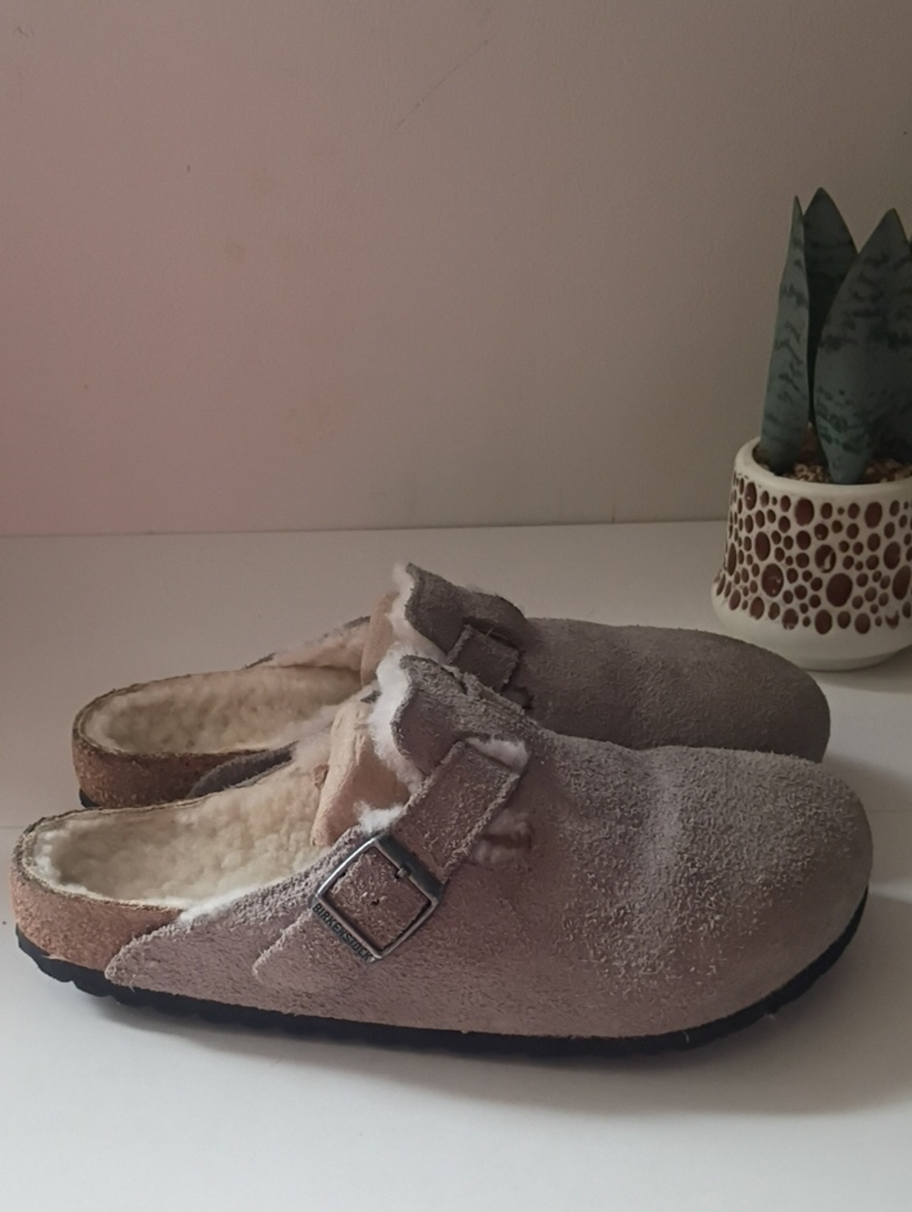 Birkenstock Boston Shearling Clogs Gray Suede Leather Size 39 (US Women's 8)